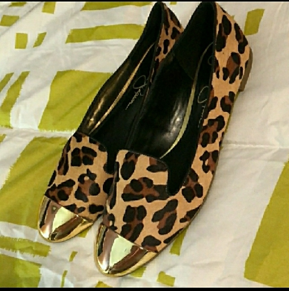 Jessica Simpson Leopard Gold Toe Shoes